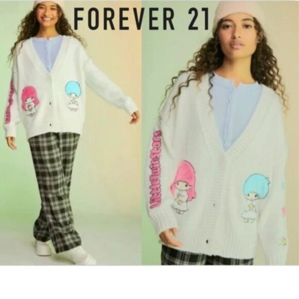 𝗙𝗢𝗥𝗘𝗩𝗘𝗥 𝟮𝟭 Women's Little Twin Stars Cardigan Sweater White (Size M)